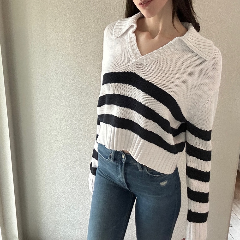 New 100% cotton Striped Collared Sweater